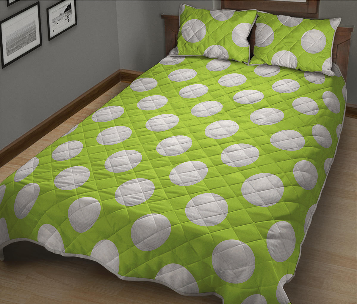 Green Golf Ball Pattern Print Quilt Bed Set