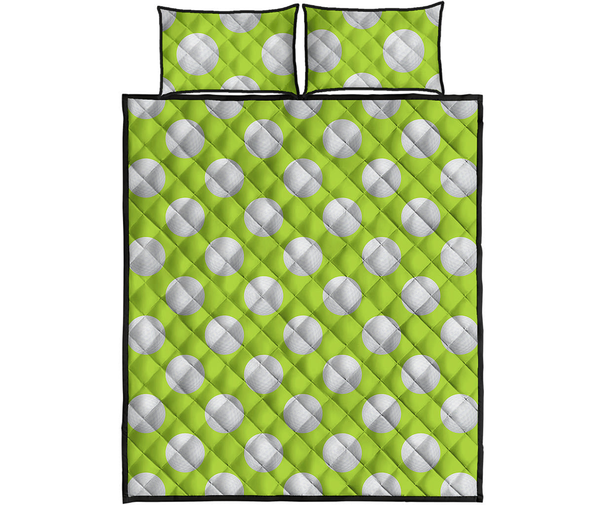 Green Golf Ball Pattern Print Quilt Bed Set