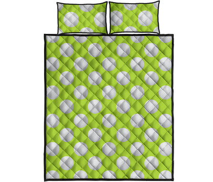 Green Golf Ball Pattern Print Quilt Bed Set