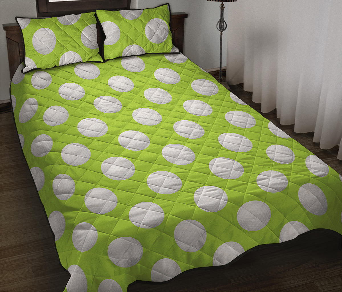 Green Golf Ball Pattern Print Quilt Bed Set