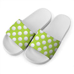 Green Golf Ball Pattern Print White Slide Sandals