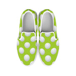 Green Golf Ball Pattern Print White Slip On Shoes