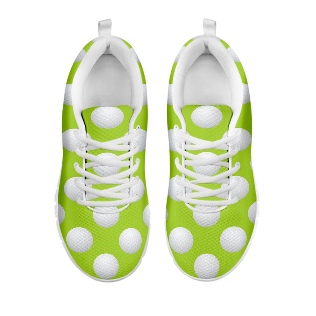 Green Golf Ball Pattern Print White Sneakers