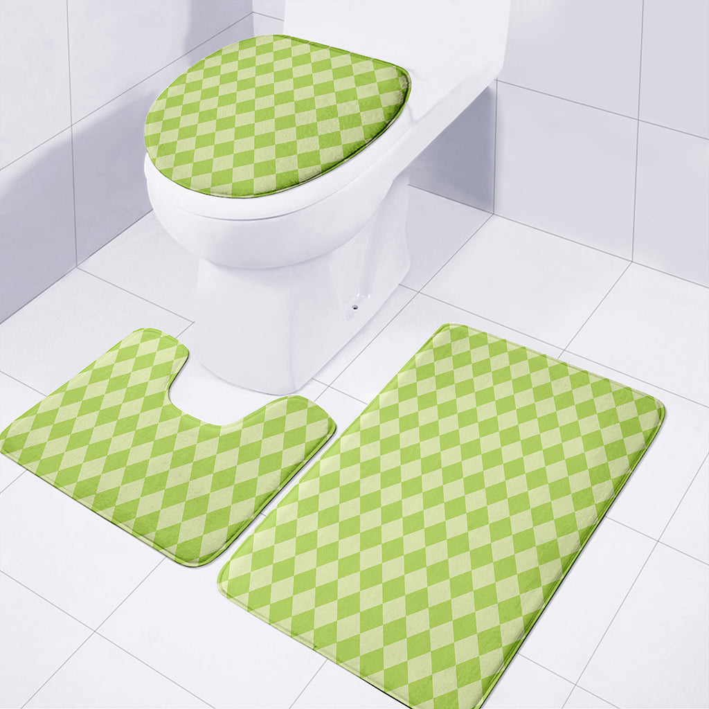 Green Harlequin Pattern Print 3 Piece Bath Mat Set