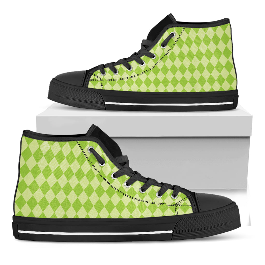 Green Harlequin Pattern Print Black High Top Shoes