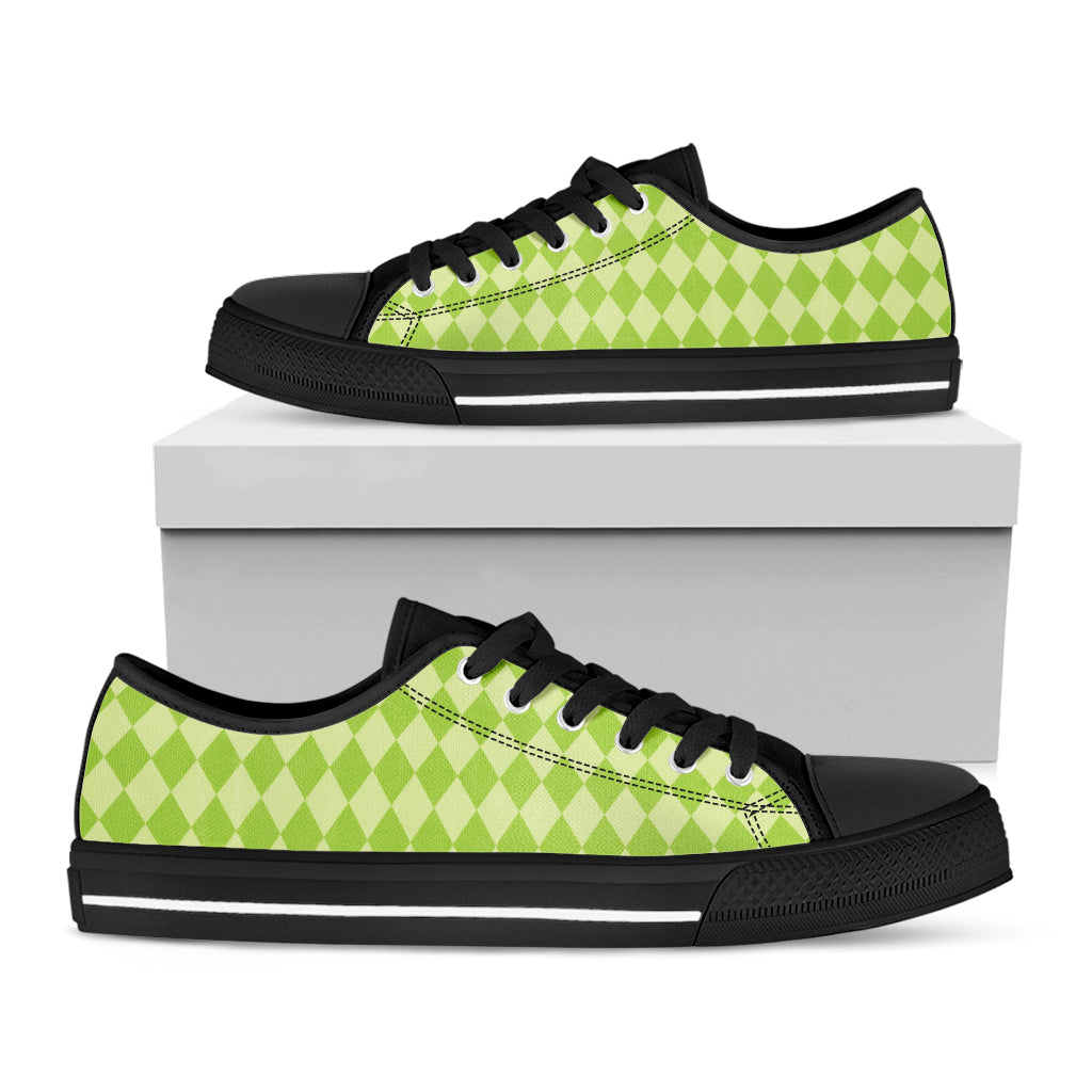 Green Harlequin Pattern Print Black Low Top Shoes