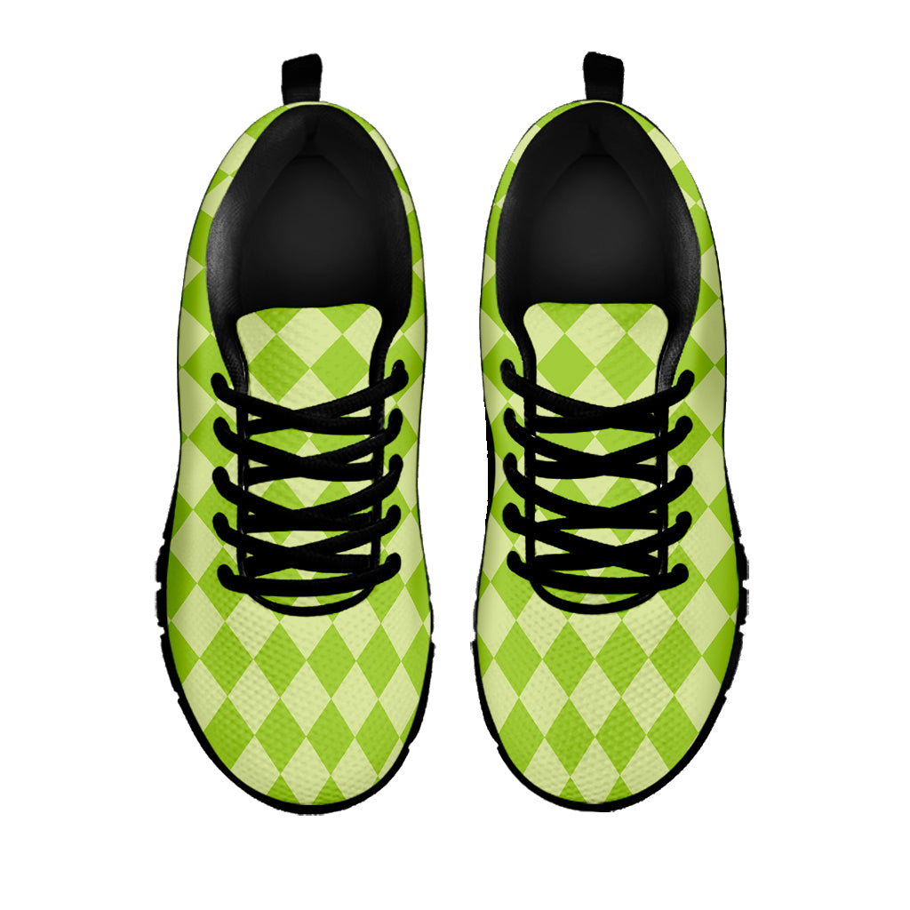 Green Harlequin Pattern Print Black Sneakers