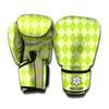 Green Harlequin Pattern Print Boxing Gloves