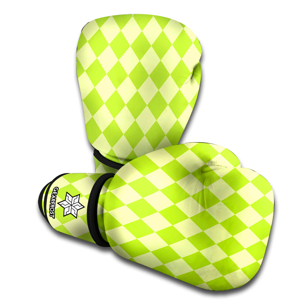 Green Harlequin Pattern Print Boxing Gloves