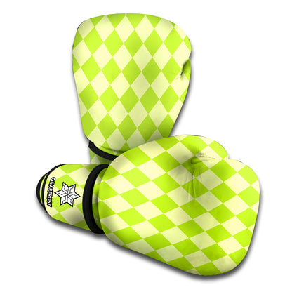 Green Harlequin Pattern Print Boxing Gloves