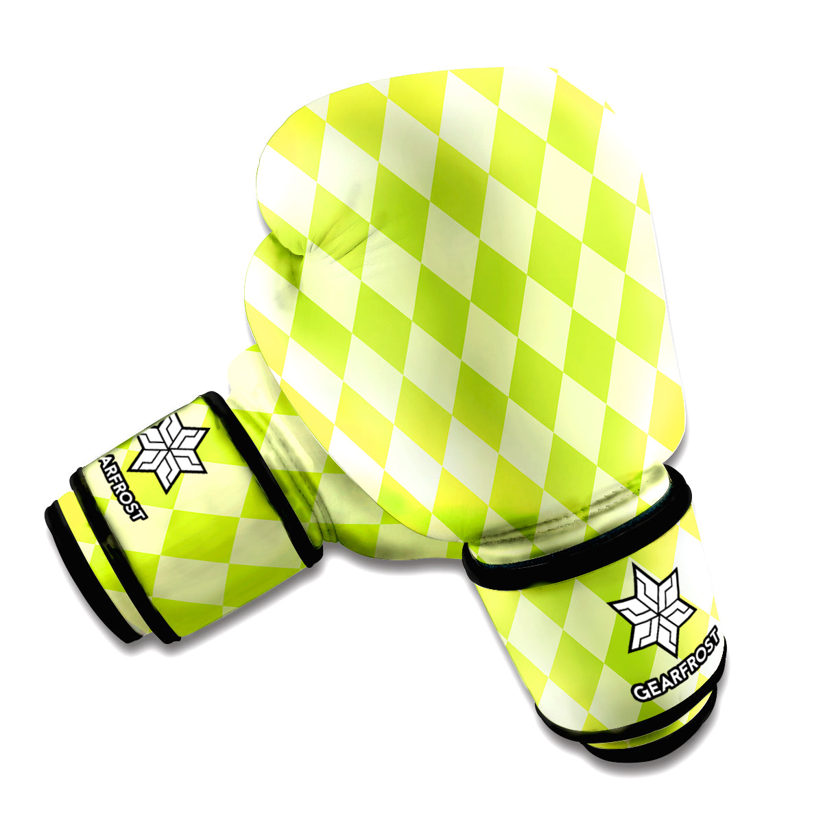 Green Harlequin Pattern Print Boxing Gloves