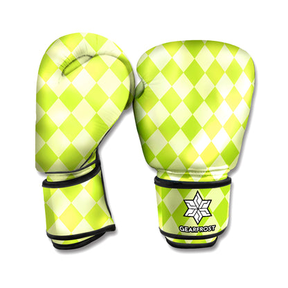 Green Harlequin Pattern Print Boxing Gloves