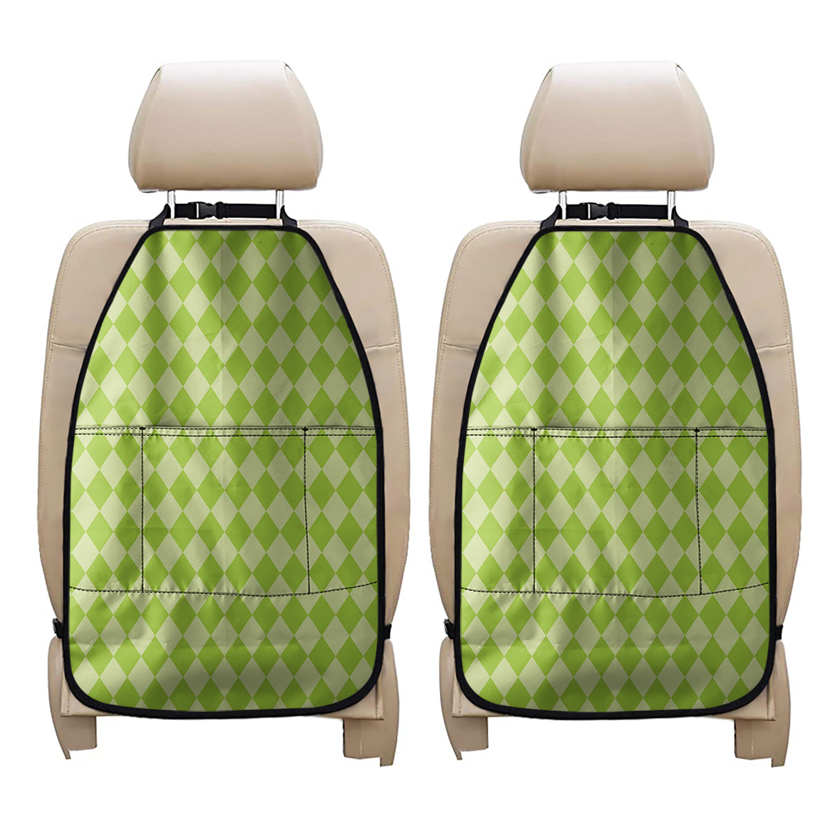 Green Harlequin Pattern Print Car Seat Organizers