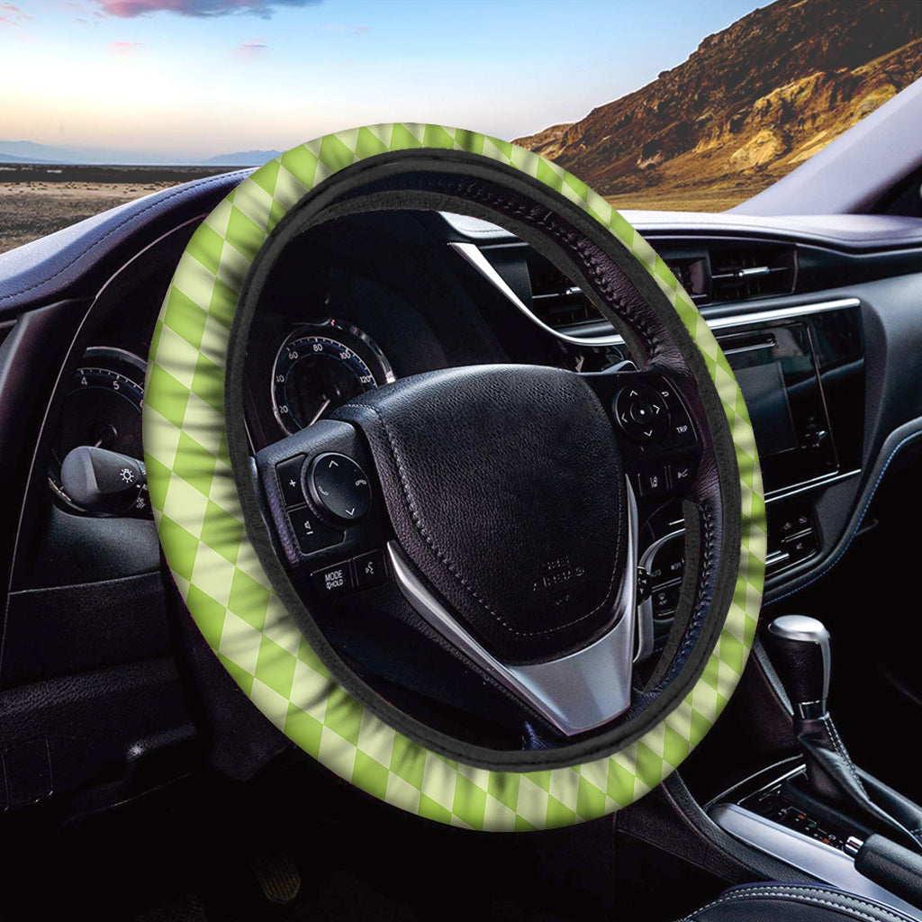 Green Harlequin Pattern Print Car Steering Wheel Cover