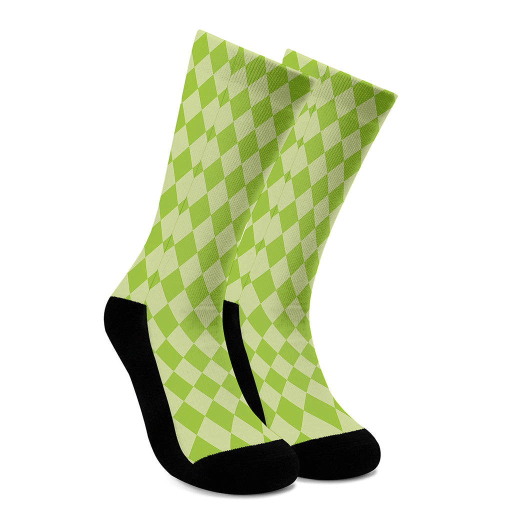 Green Harlequin Pattern Print Crew Socks