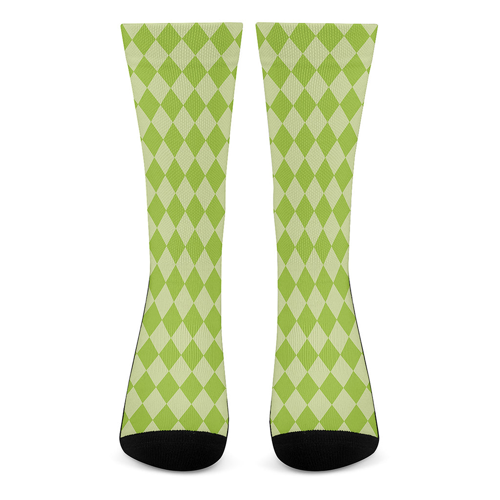 Green Harlequin Pattern Print Crew Socks