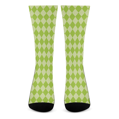 Green Harlequin Pattern Print Crew Socks