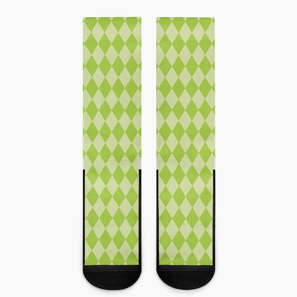 Green Harlequin Pattern Print Crew Socks