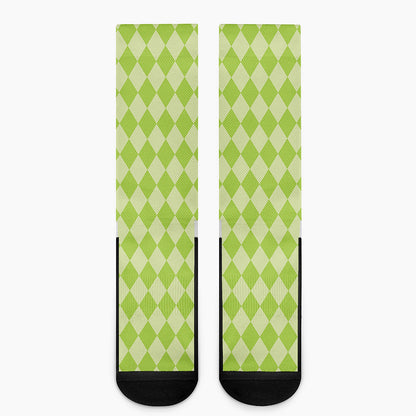 Green Harlequin Pattern Print Crew Socks