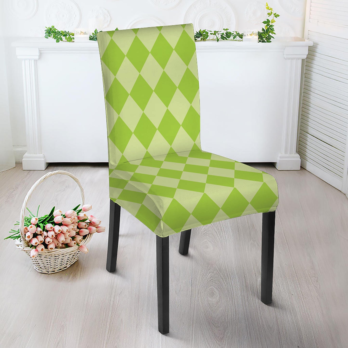 Green Harlequin Pattern Print Dining Chair Slipcover