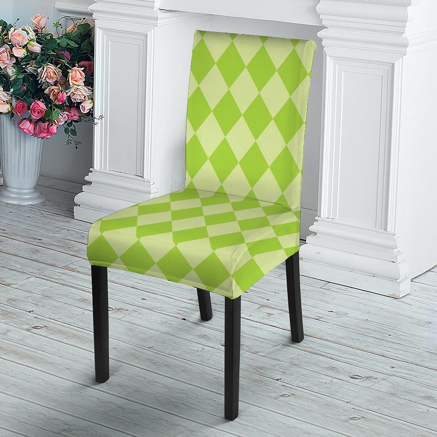 Green Harlequin Pattern Print Dining Chair Slipcover