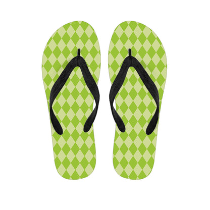 Green Harlequin Pattern Print Flip Flops