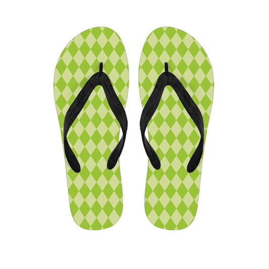 Green Harlequin Pattern Print Flip Flops