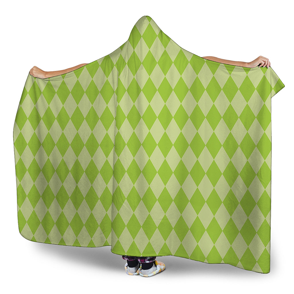 Green Harlequin Pattern Print Hooded Blanket