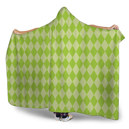 Green Harlequin Pattern Print Hooded Blanket