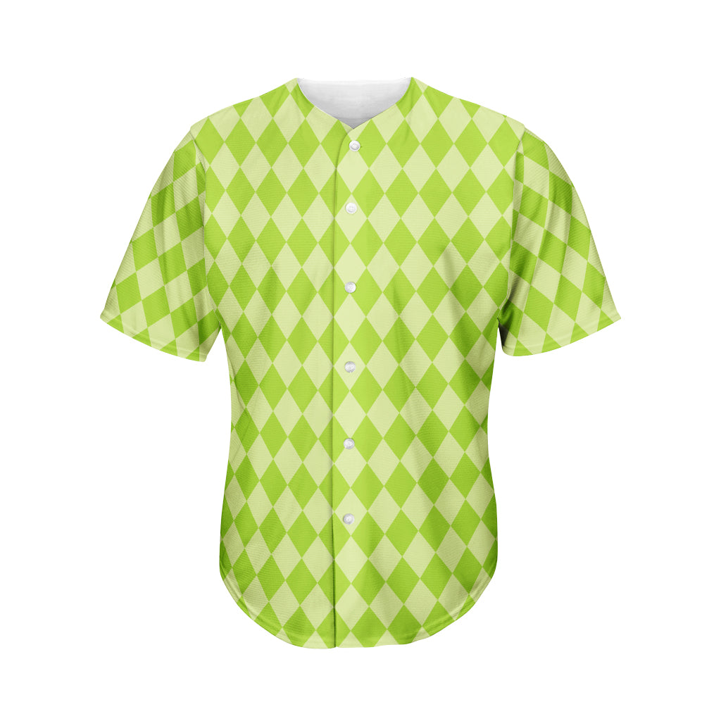 Green Harlequin Pattern Print Men's Baseball Jersey
