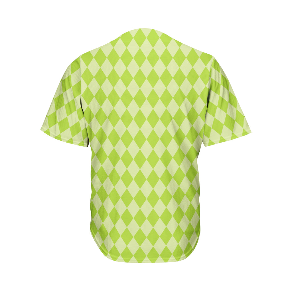 Green Harlequin Pattern Print Men's Baseball Jersey