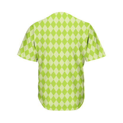 Green Harlequin Pattern Print Men's Baseball Jersey
