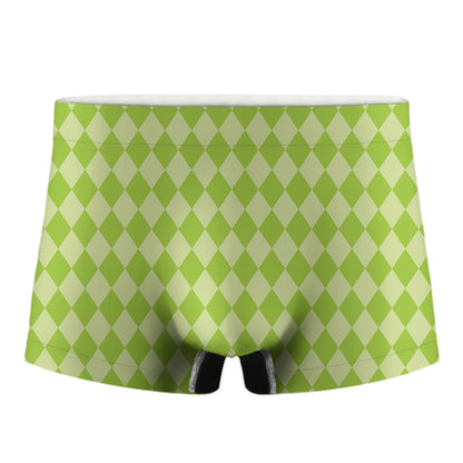 Green Harlequin Pattern Print Men's Boxer Briefs