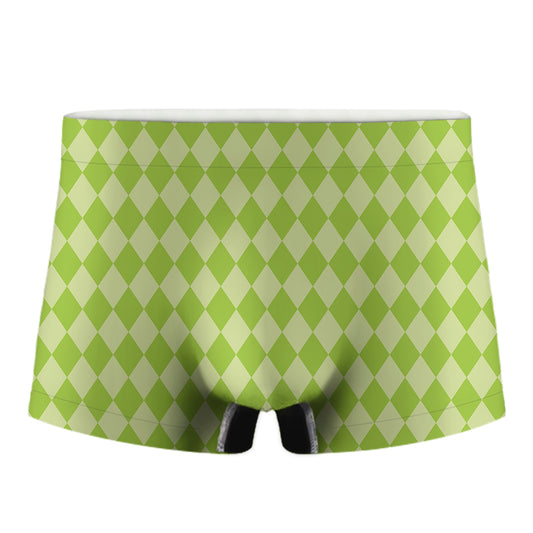 Green Harlequin Pattern Print Men's Boxer Briefs