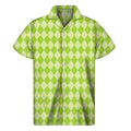 Green Harlequin Pattern Print Men's Short Sleeve Shirt