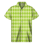 Green Harlequin Pattern Print Men's Short Sleeve Shirt