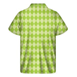 Green Harlequin Pattern Print Men's Short Sleeve Shirt