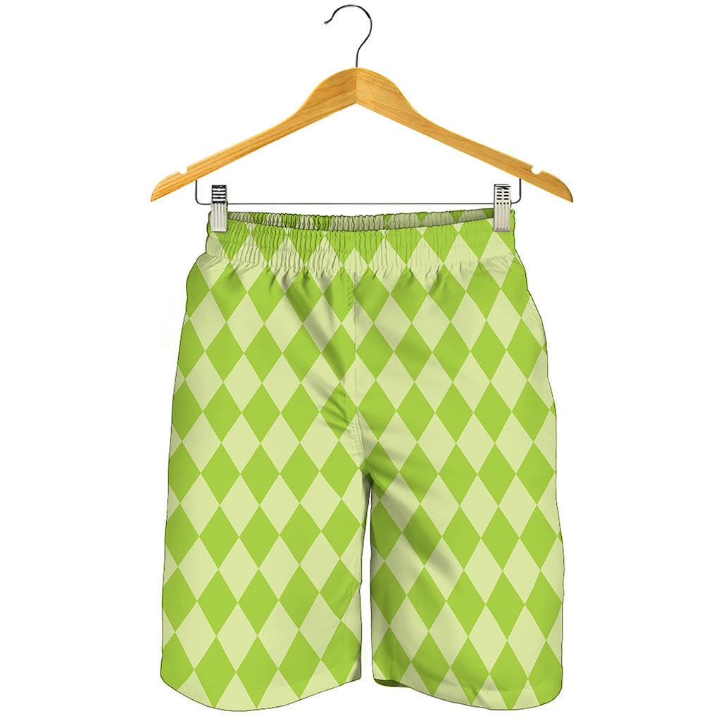 Green Harlequin Pattern Print Men's Shorts
