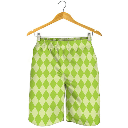 Green Harlequin Pattern Print Men's Shorts