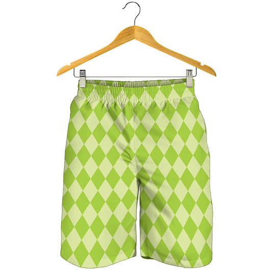 Green Harlequin Pattern Print Men's Shorts