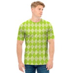 Green Harlequin Pattern Print Men's T-Shirt