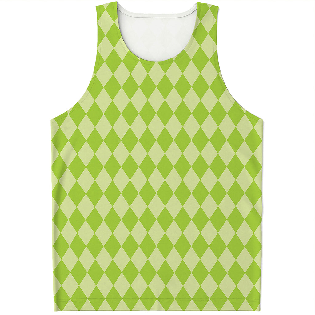 Green Harlequin Pattern Print Men's Tank Top