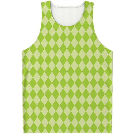 Green Harlequin Pattern Print Men's Tank Top