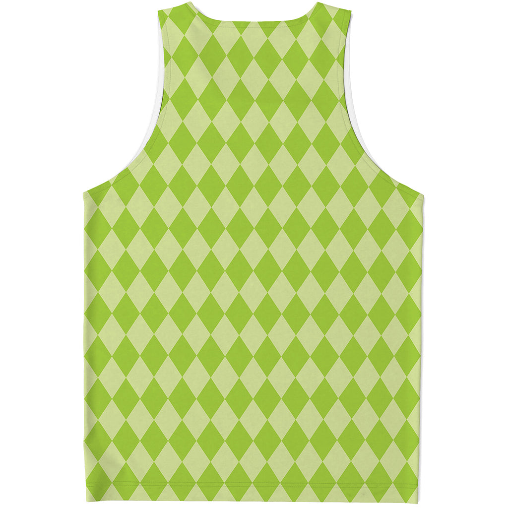 Green Harlequin Pattern Print Men's Tank Top