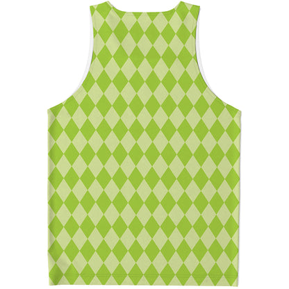 Green Harlequin Pattern Print Men's Tank Top