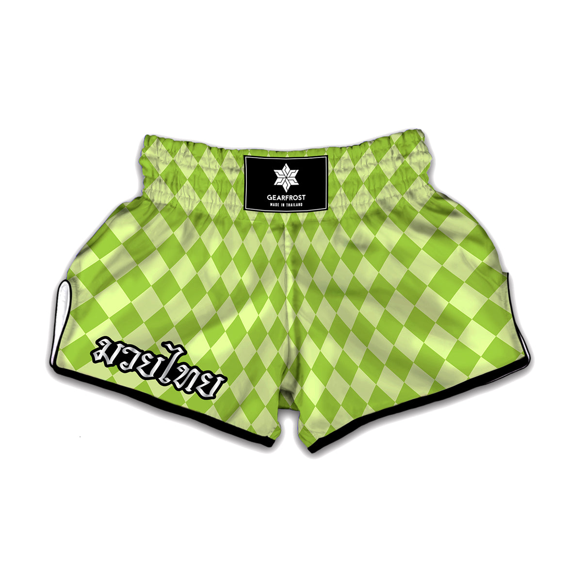 Green Harlequin Pattern Print Muay Thai Boxing Shorts