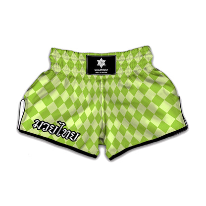 Green Harlequin Pattern Print Muay Thai Boxing Shorts