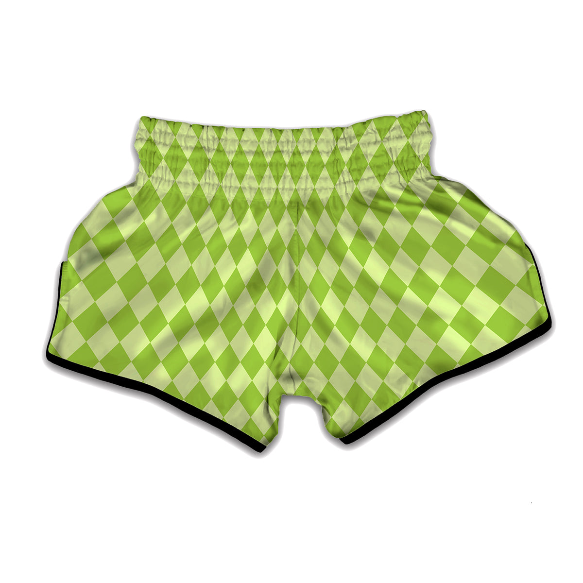 Green Harlequin Pattern Print Muay Thai Boxing Shorts