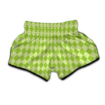 Green Harlequin Pattern Print Muay Thai Boxing Shorts