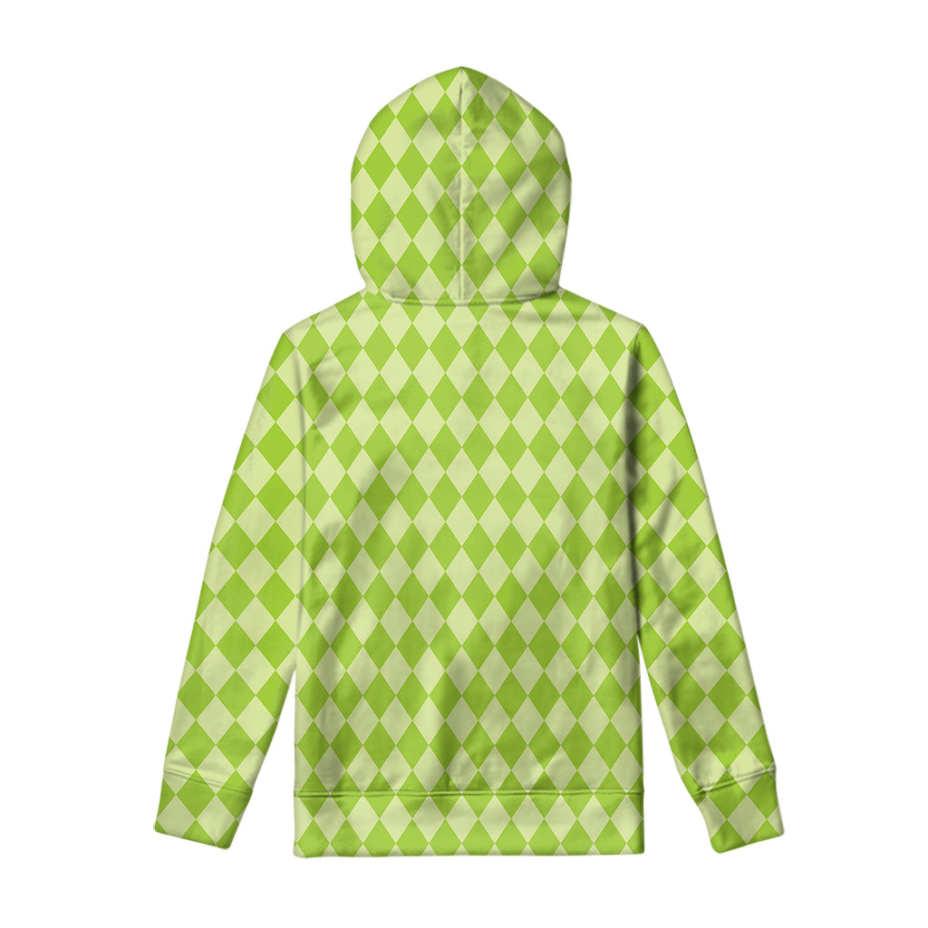 Green Harlequin Pattern Print Pullover Hoodie
